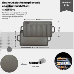 Alternative view of Liatinová platňa na grilovanie obojstranná 51x24cm Perfect Home