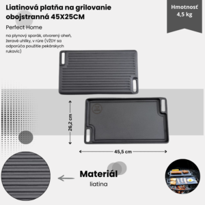 Alternative view of Liatinová doska na grilovanie obojstranná 45x25CM Perfect Home