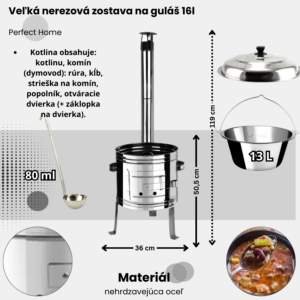 Alternative view of Veľká 4v1 nerezová sada na guláš 36cm s kotlíkom 14l Perfect Home