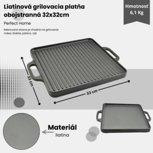 Alternative view of Liatinová grilovacia doska obojstranná 32x32cm Perfect Home