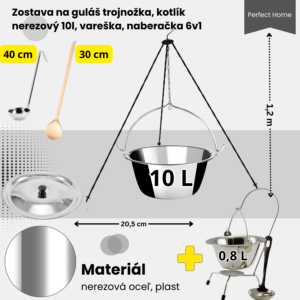 Alternative view of Zostava na guláš trojnožka, kotlík nerezový 10l, vareška, naberačka 6v1 Perfect Home