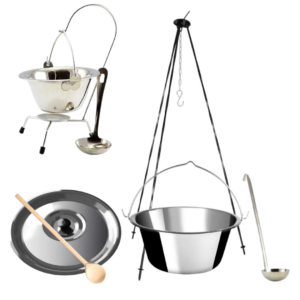 Zostava na guláš trojnožka, kotlík nerezový 10l, vareška, naberačka 6v1 Perfect Home