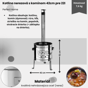 Alternative view of Kotlina nerezová s komínom 42cm pre 22l Perfect Home