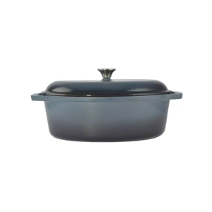 Liatinový smaltovaný pekáč s pokrievkou 7,5 l, 36 cm oceľovo-modrý Perfect Home