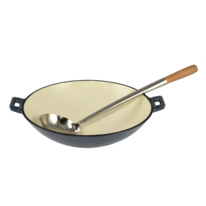 Liatinový smaltovaný wok 37cm oceľovo modrý Perfect Home