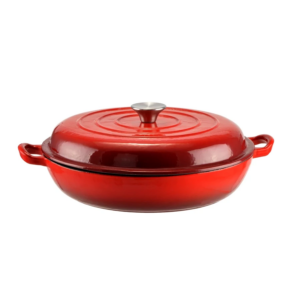 Smaltovaný liatinový plytký hrniec s pokrievkou 30cm 2,5l červený Perfect Home