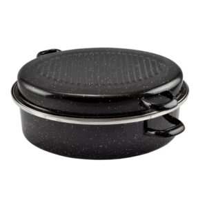 Smaltovaný pekáč s pokrievkou 6,5l, 38cm čierny Perfect Home