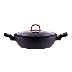 Hrniec nízky s nepriľnavým povrchom as pokrievkou 28cm čierny Perfect Home