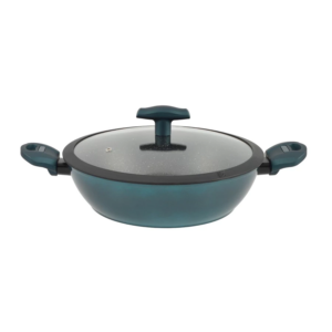 Hrniec nízky s nepriľnavým povrchom 28cm modro-zelený Perfect Home