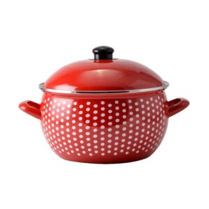 Smaltovaný hrniec červený bodkovaný 22cm s pokrievkou Perfect Home
